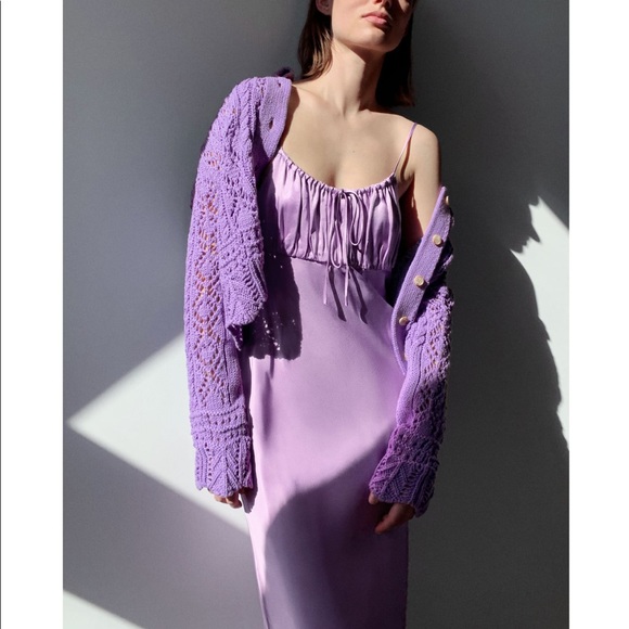 Dresses New Zara Lilac Purple Satin Dress M Midi Bow Tie Poshmark